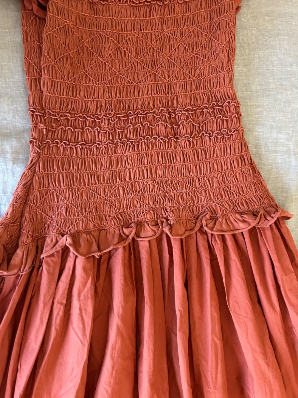 Ulla Johnson Madeline Smocked Flutter Sleeve Cotton Poplin & Jersey Midi Dress - Picture 15 of 15